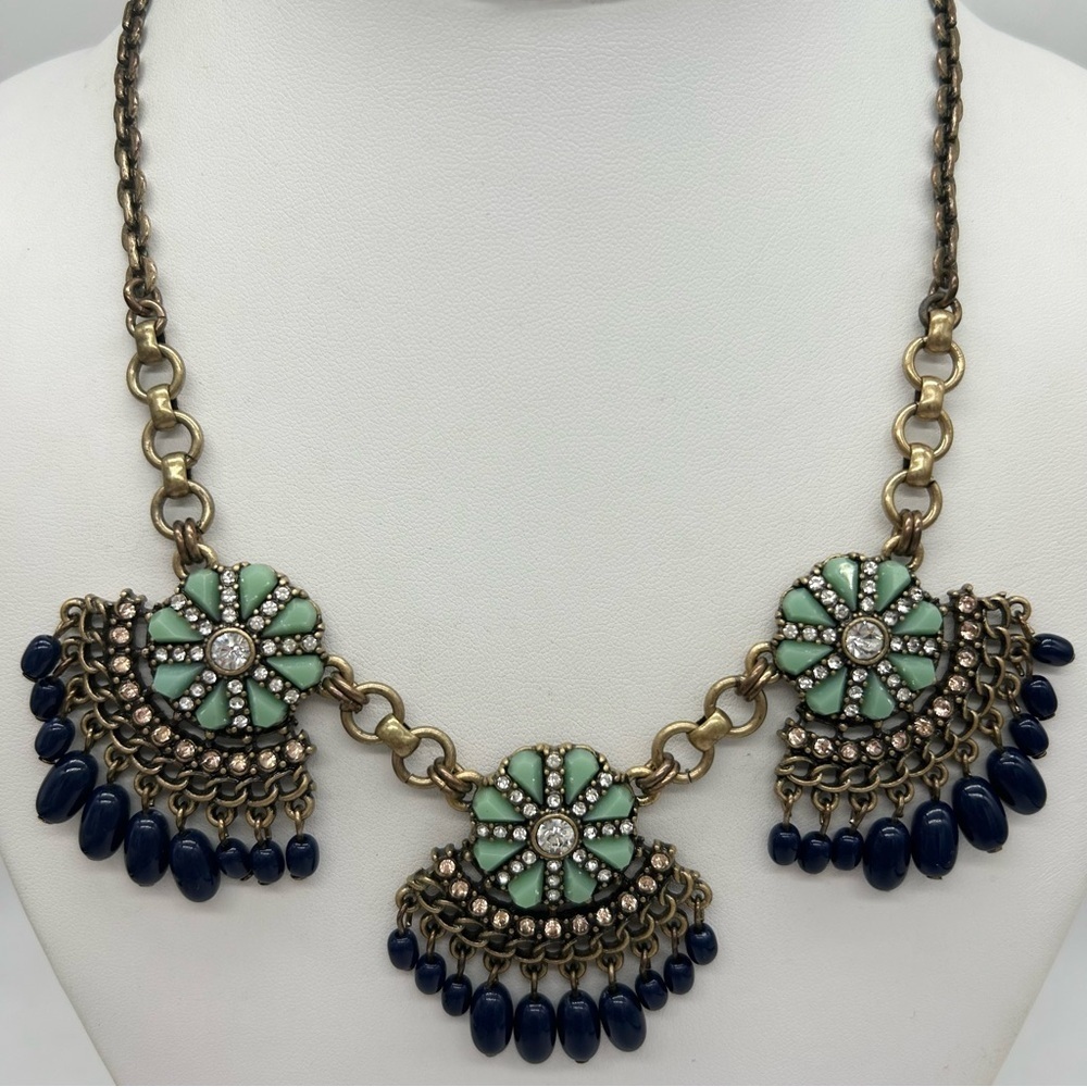 J. Crew Navy and Green Jeweled Necklace